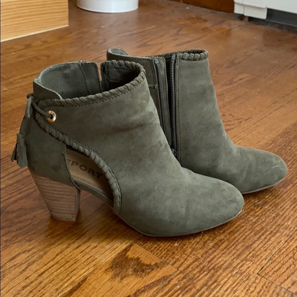 green cutout ankle booties